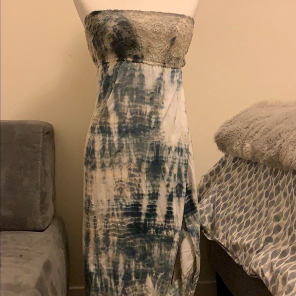 Super soft strapless tie died maxi dress